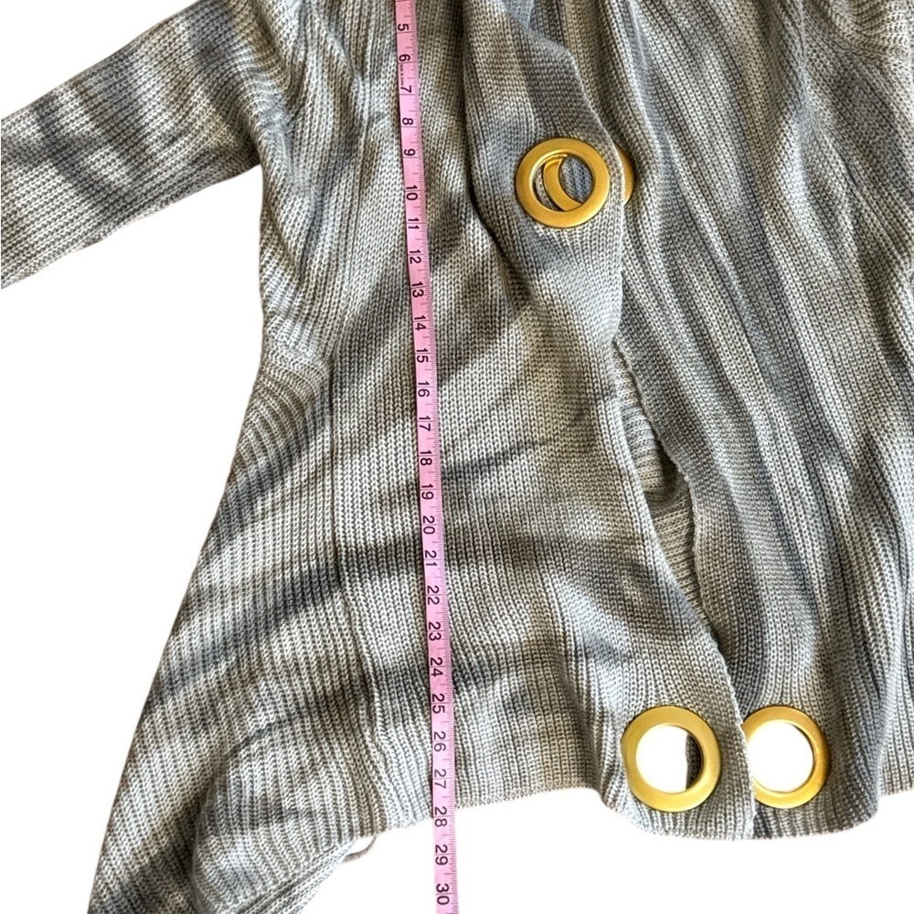 Gray Grommet Open Front Cardigan | Asymmetrical Knit Sweater Boho Style - Picture 11 of 11